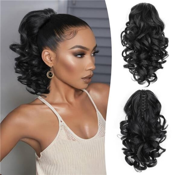 Long Curly Wavy Ponytail Extensions 12 Inch Black